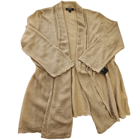 Elementz Open Front Gathered Waist LS Lightweight Cardigan Sweater Tan Med NEW - Picture 14 of 15